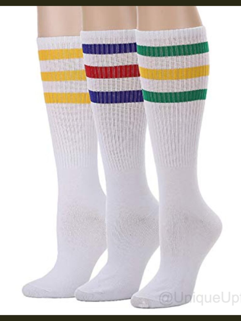 Over the Calf Tube Socks Cotton Blend Striped Unisex Athletic 3 Pairs